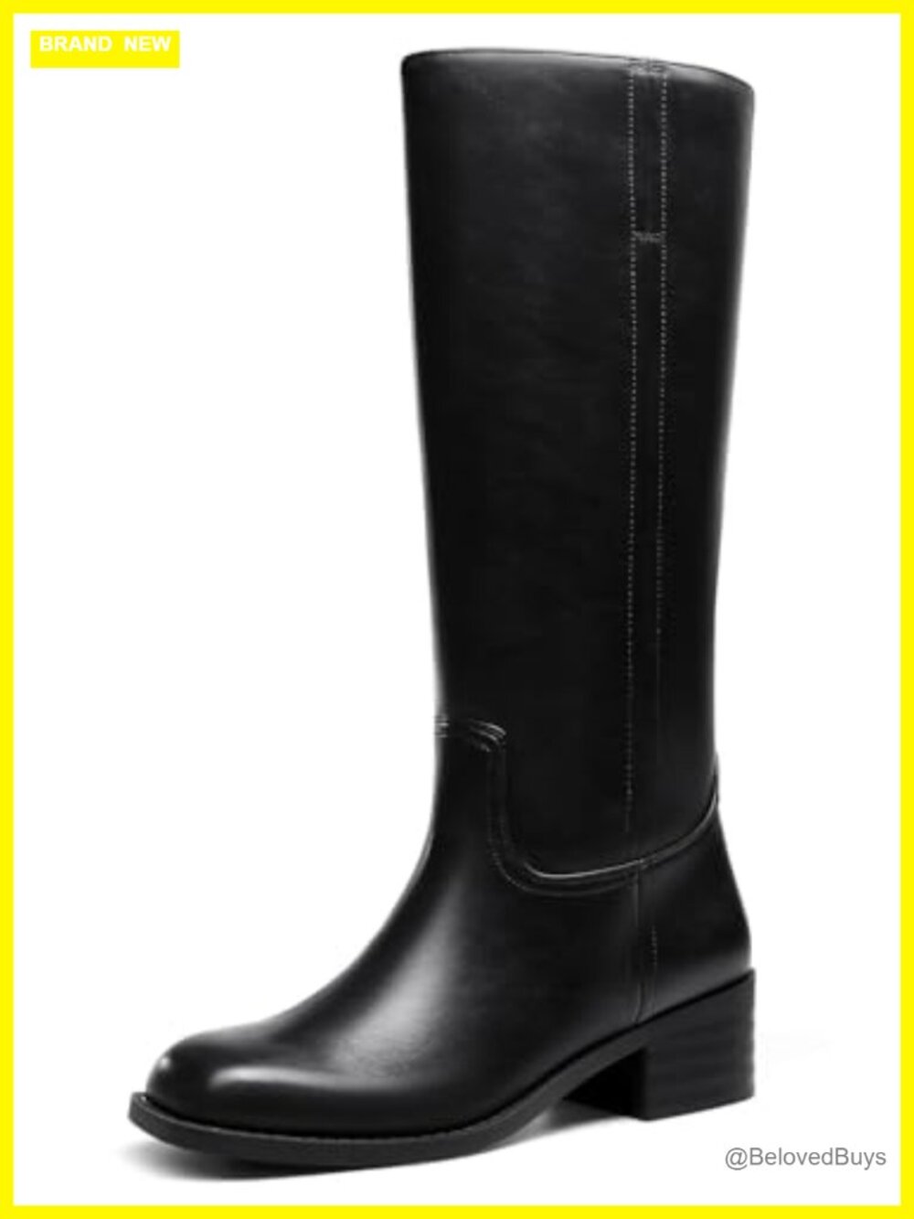 Women's Knee High Boots Square Toe Chunky Block Heel Faux Leather Pull On